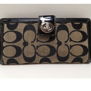Coach Wallet Envelope Black Gray Signature Large Card Holder Long Check